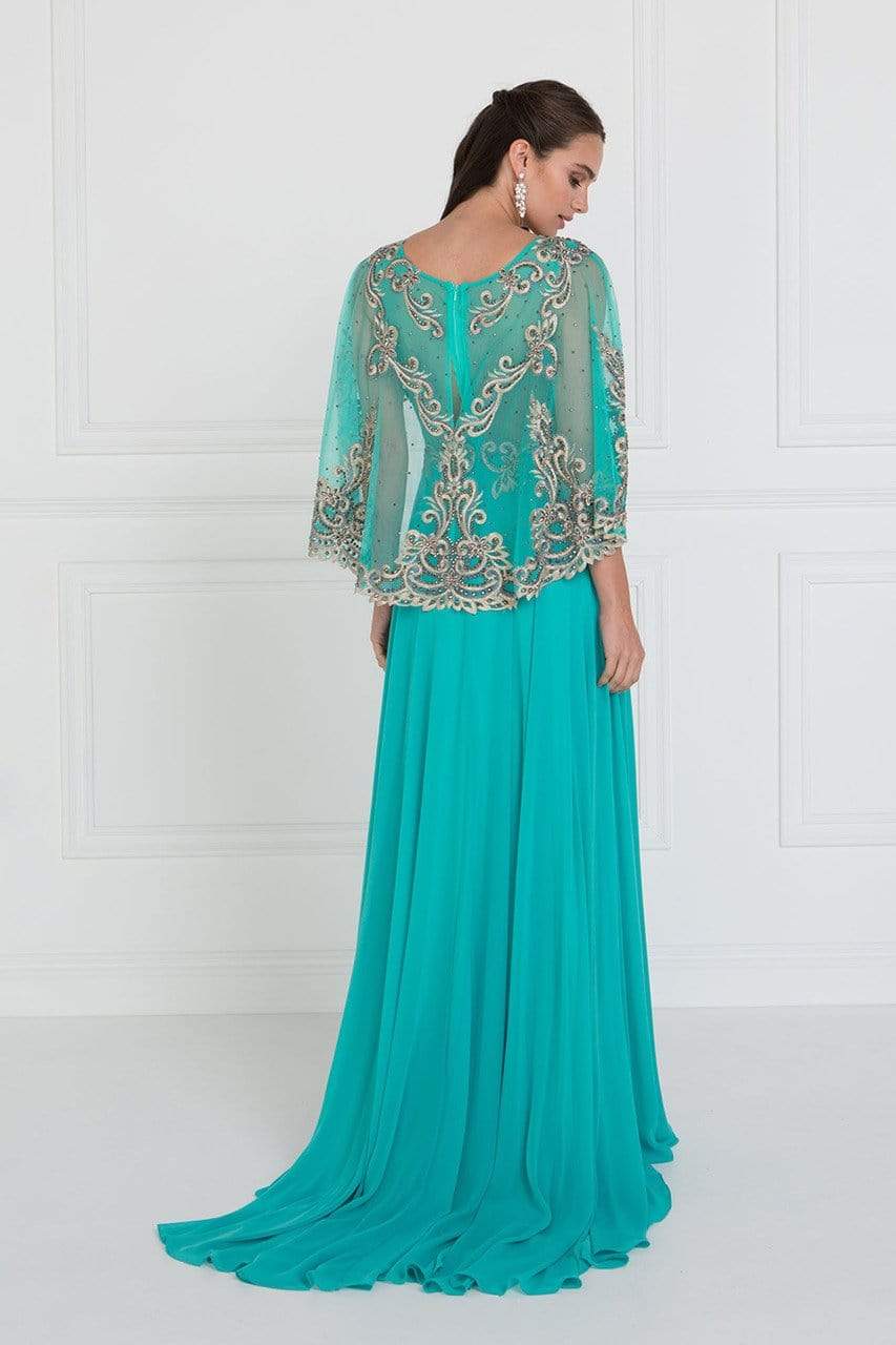 GL1527 Chiffon Dress with Embroidered Cape Sleeves