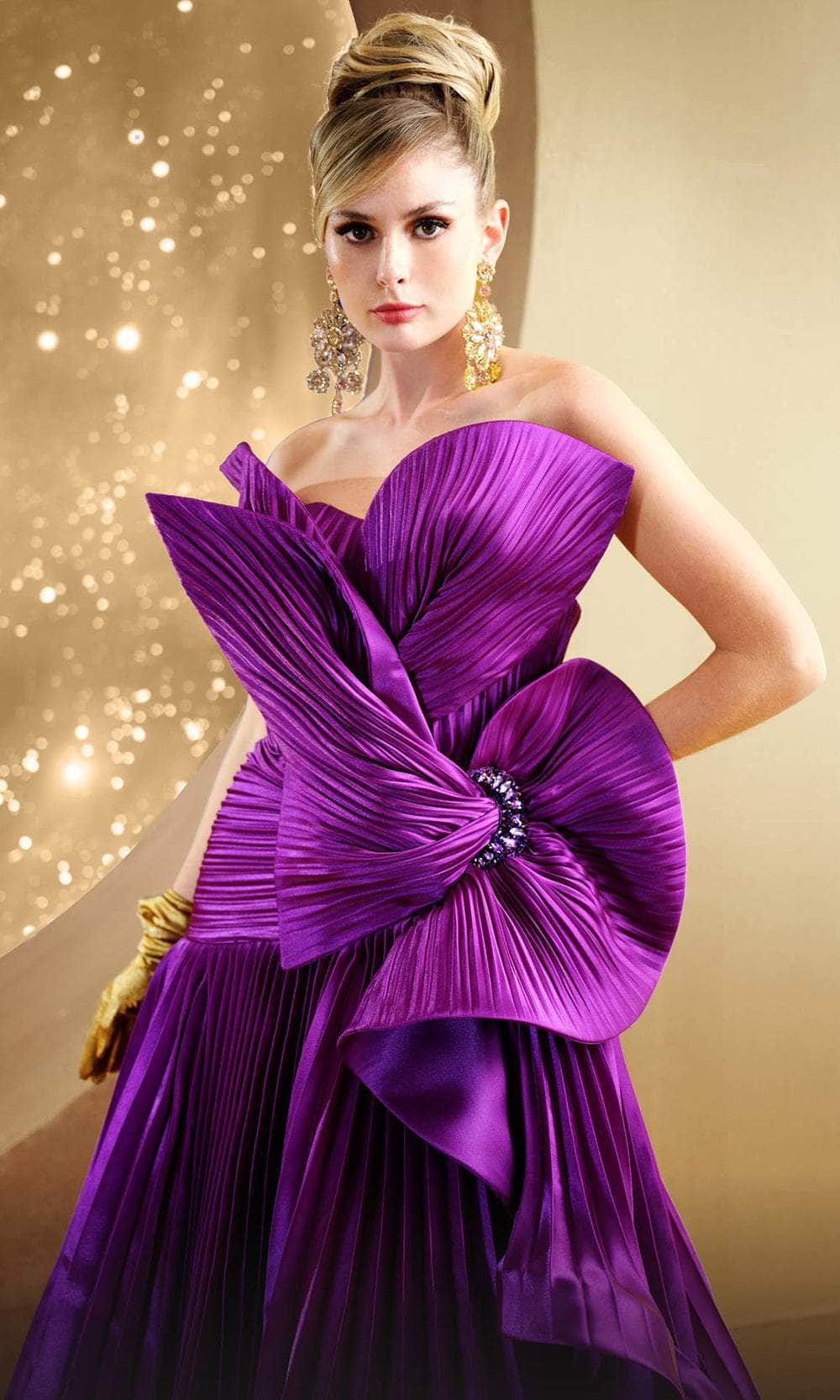 Pleated Ribbon Evening Gown