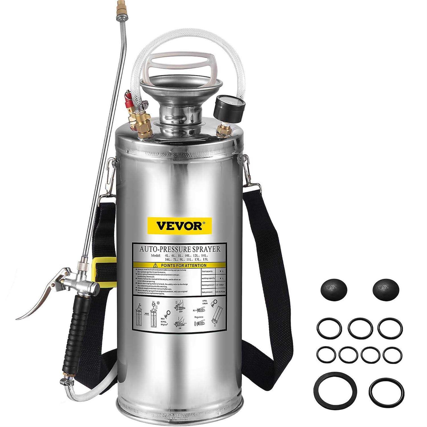 VEVOR 2 Gal Stainless Steel Industrial Hand-Pumped Sprayer PWQBXG8L000000001V0