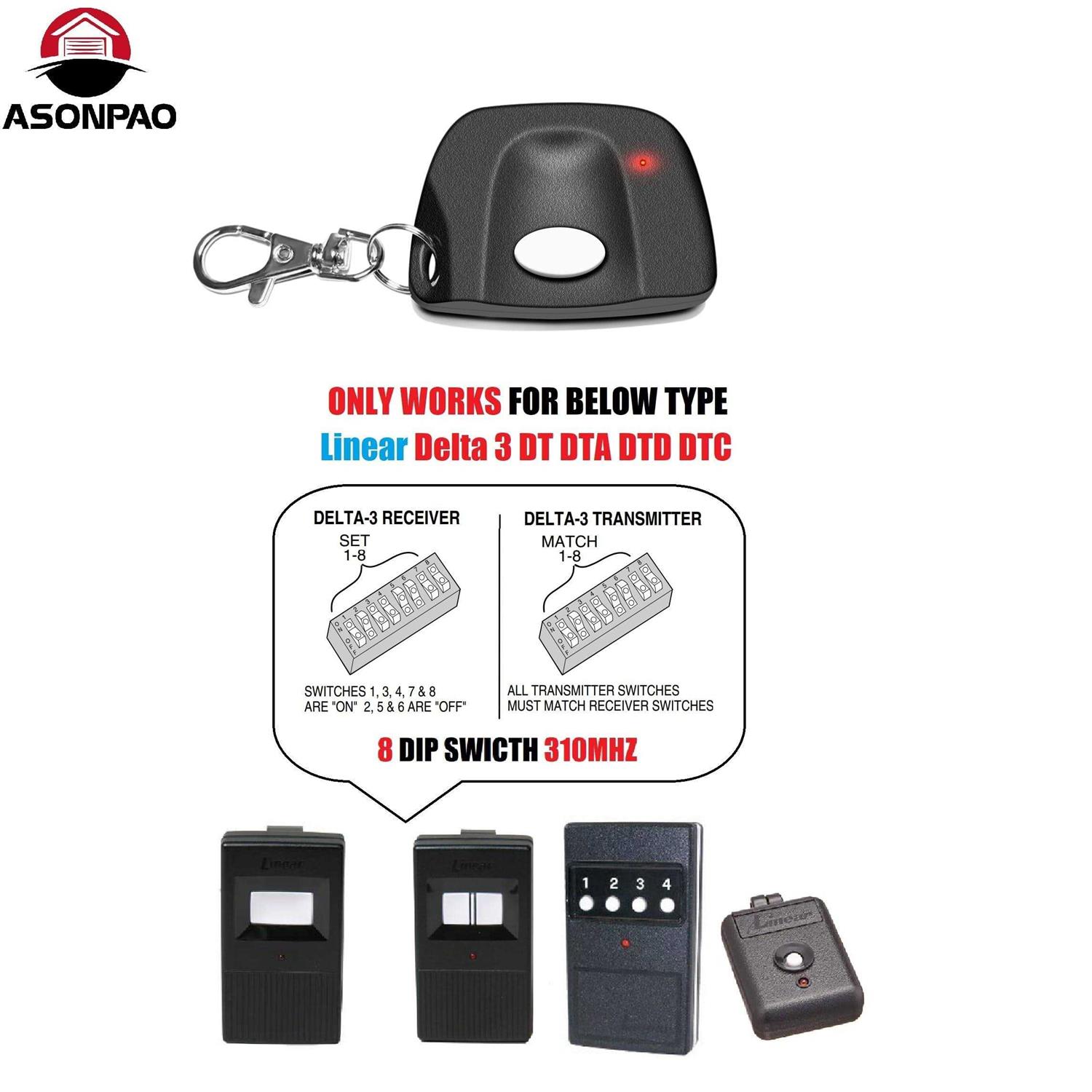 1 for Linear DTC Delta 3 Remote Garage Door Transmitter 8 Dip Switch 310MHZ