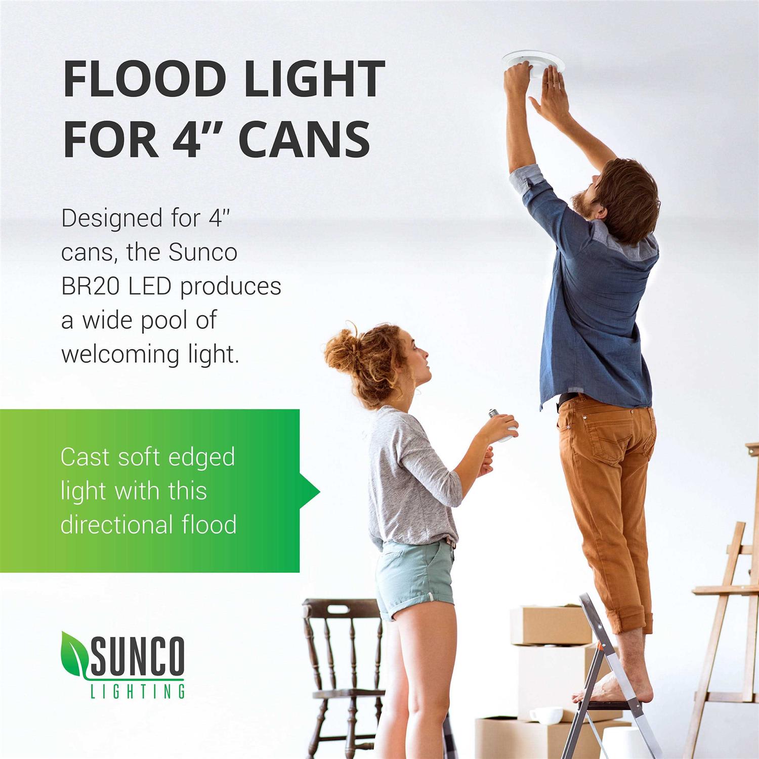 Sunco Lighting 10 Pack Br20 LED Dimmable Flood Light