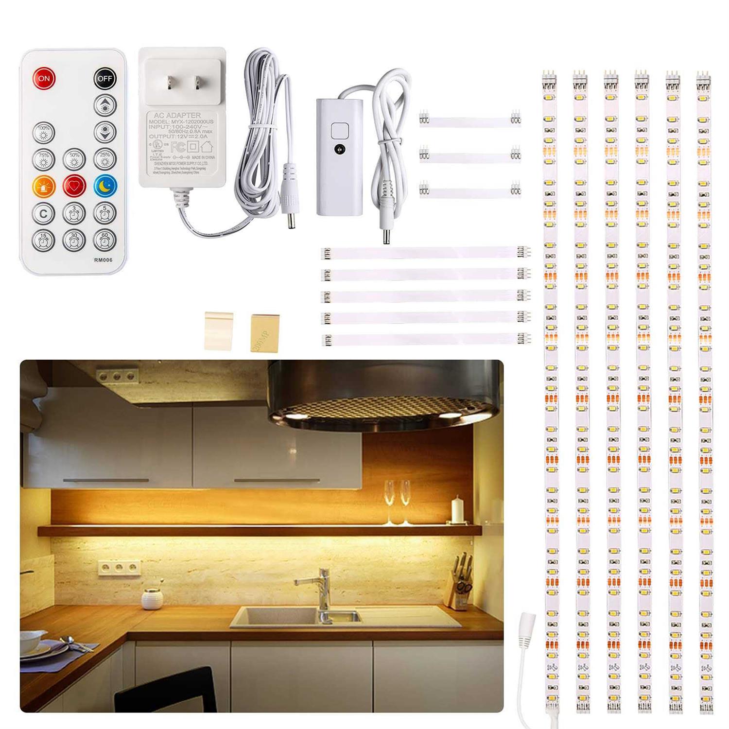WOBANE Under Cabinet LED Lighting 6 PCS LED Strip Remote Control
