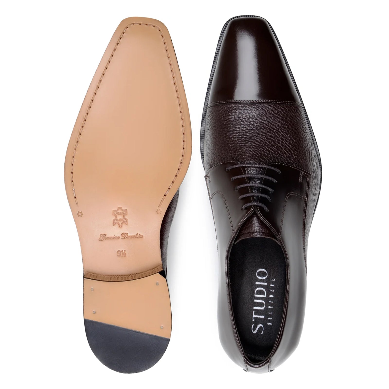 Men’s Belvedere Alexander Italian Deerskin & Nappa Leather Cap Toe Dress Shoe in Brown