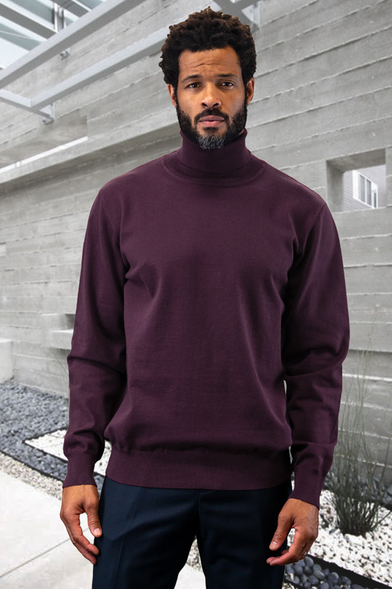 Men’s Designer Wool & Cashmere Dress Sweater in Eggplant Purple