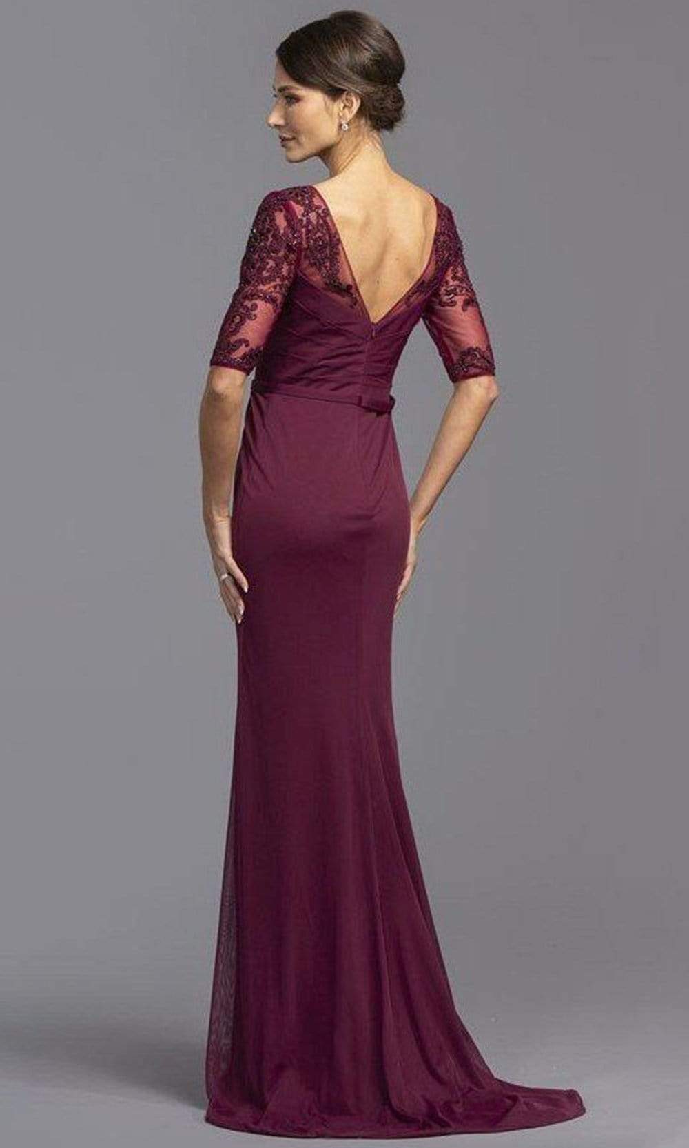 M2322 Sheer Sleeve Embroidered Sheath Dress