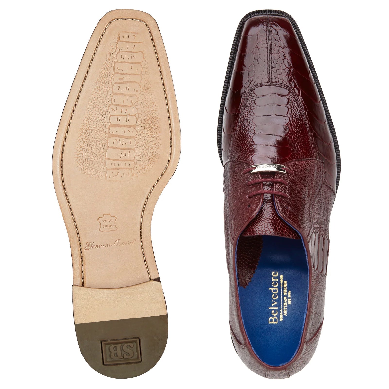 Men’s Belvedere Siena Ostrich Leg Moc Toe Dress Shoe in Burgundy