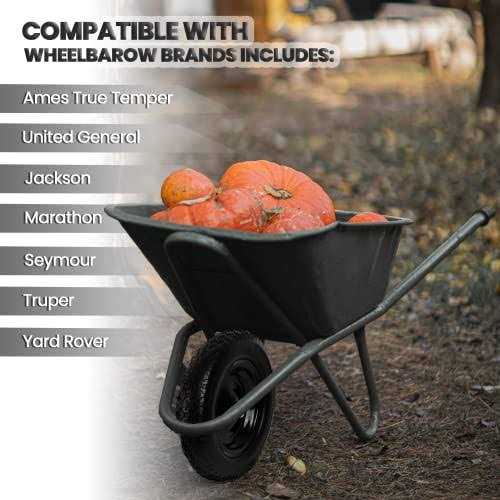 AR-PRO 4.80/4.00-8 Flat Free Tire 14.5”D x 3.2”W Universal Solid Wheelbarrow Tire with 3” Hub and 5/8” Bearings – Extra Adapter kit includes 3/4”