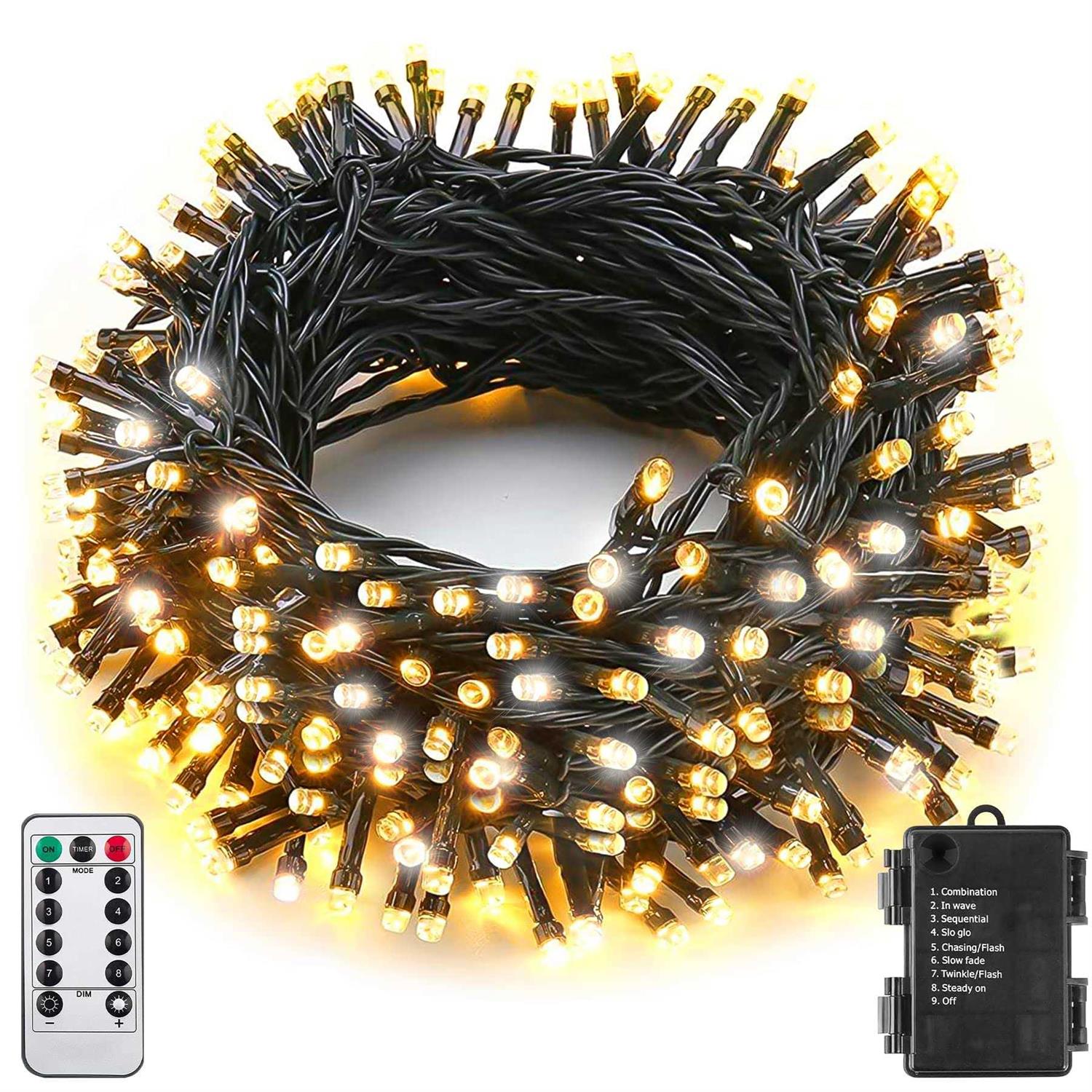 sukesou battery String Lights outdoor 33ft 100 led fairy Lights for indoor outdoor waterproof with remote timer 8modes batter