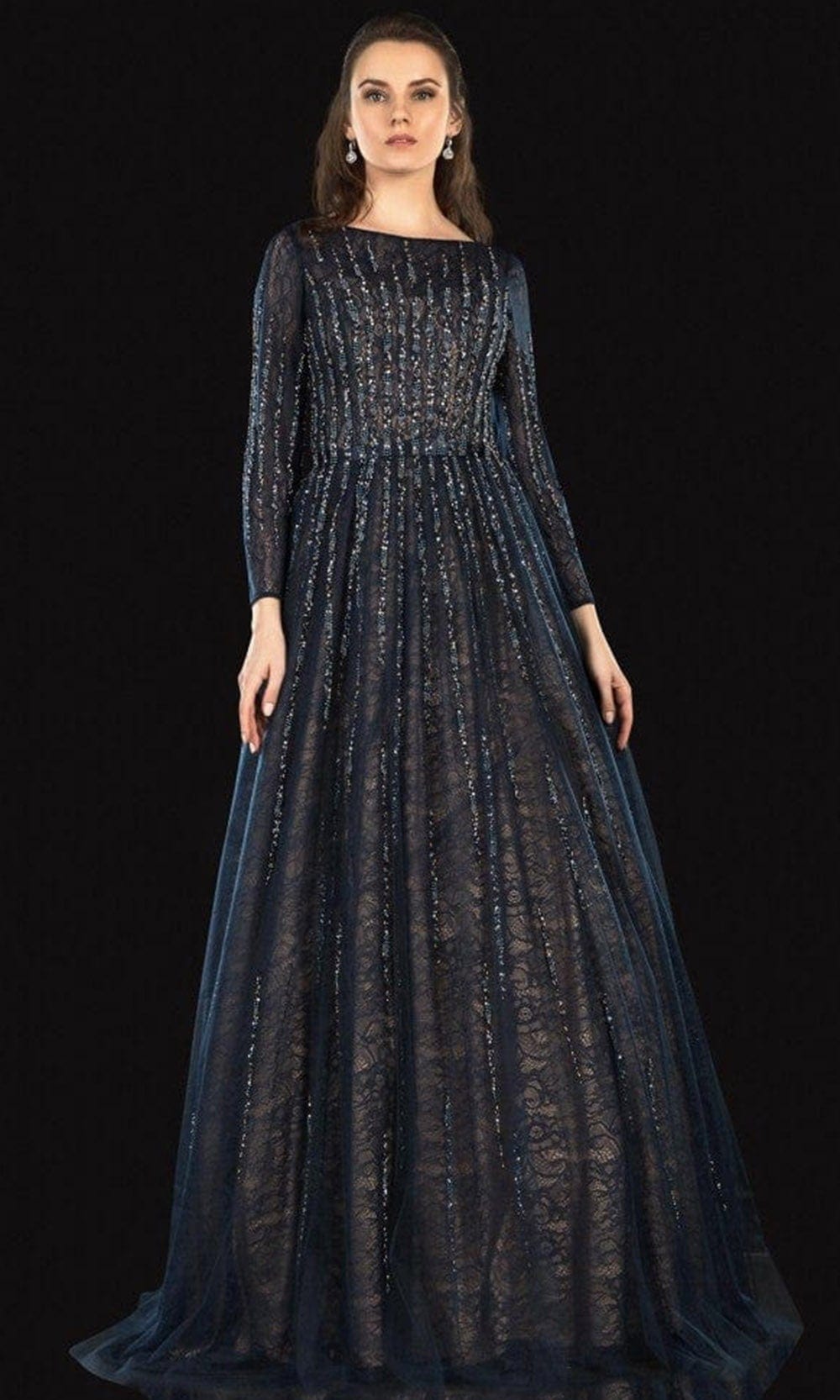 2021M2973 Bateau Embellished A-Line Gown