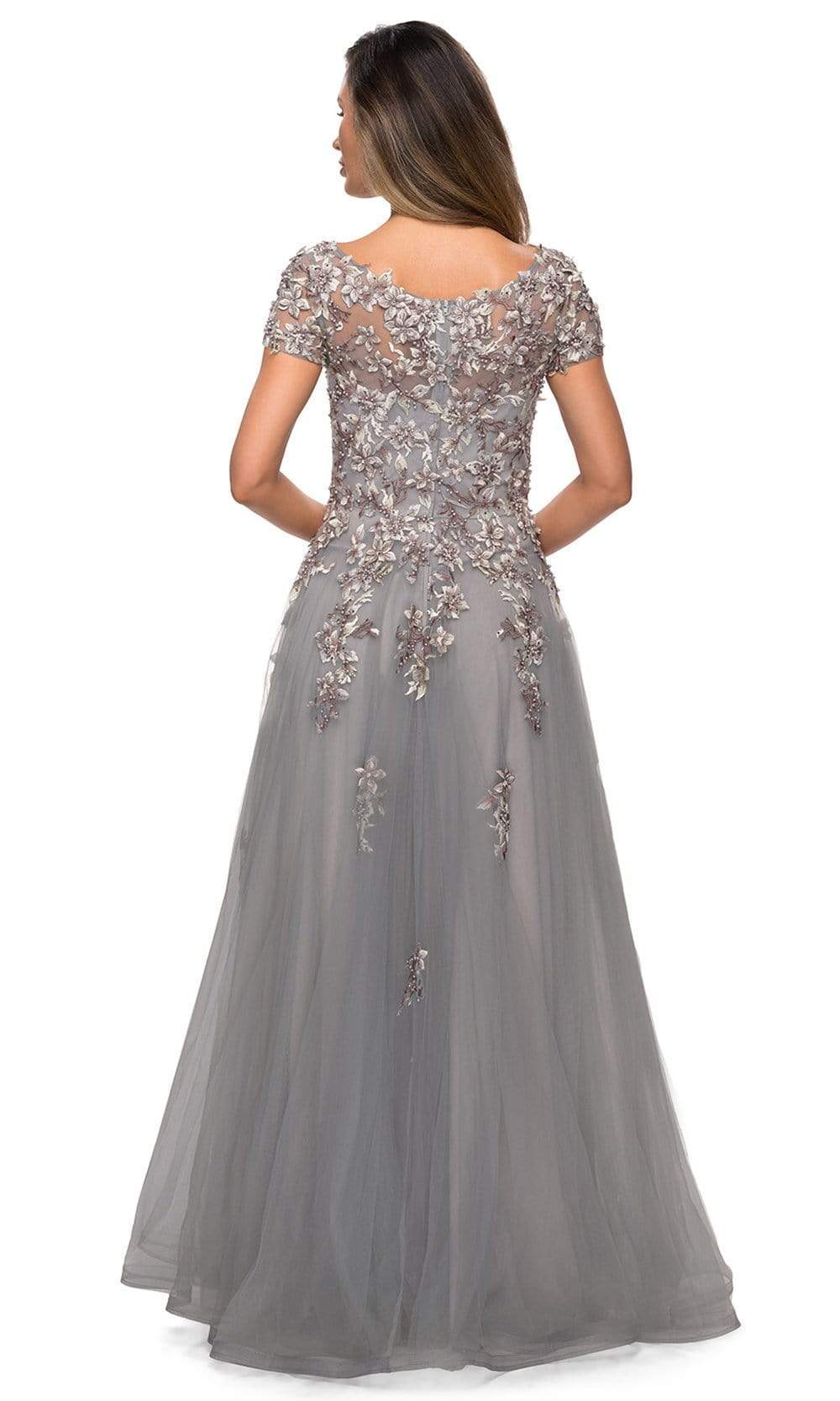 27968 V Neck Lace Appliques Evening Gown