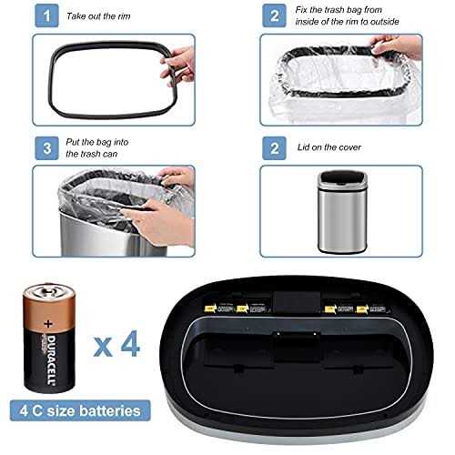 13 Gallon 50 Liter Kitchen Trash Can with Touch-Free & Motion Sensor, Automatic Stainless-Steel Garbage Can, Anti-Fingerprint Mute Designed Trash