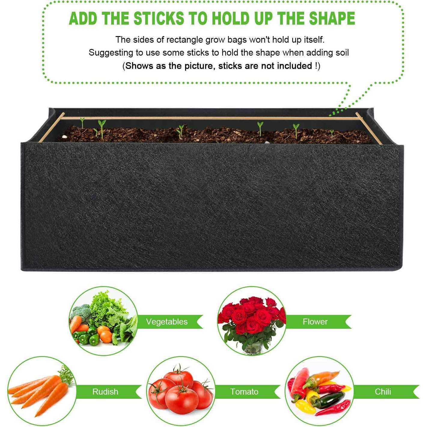 ANGELIOX 3 Pack Grow Bags 300G Thickened Nonwoven Fabric Garden Bed Square Flower Planter Containers Onion