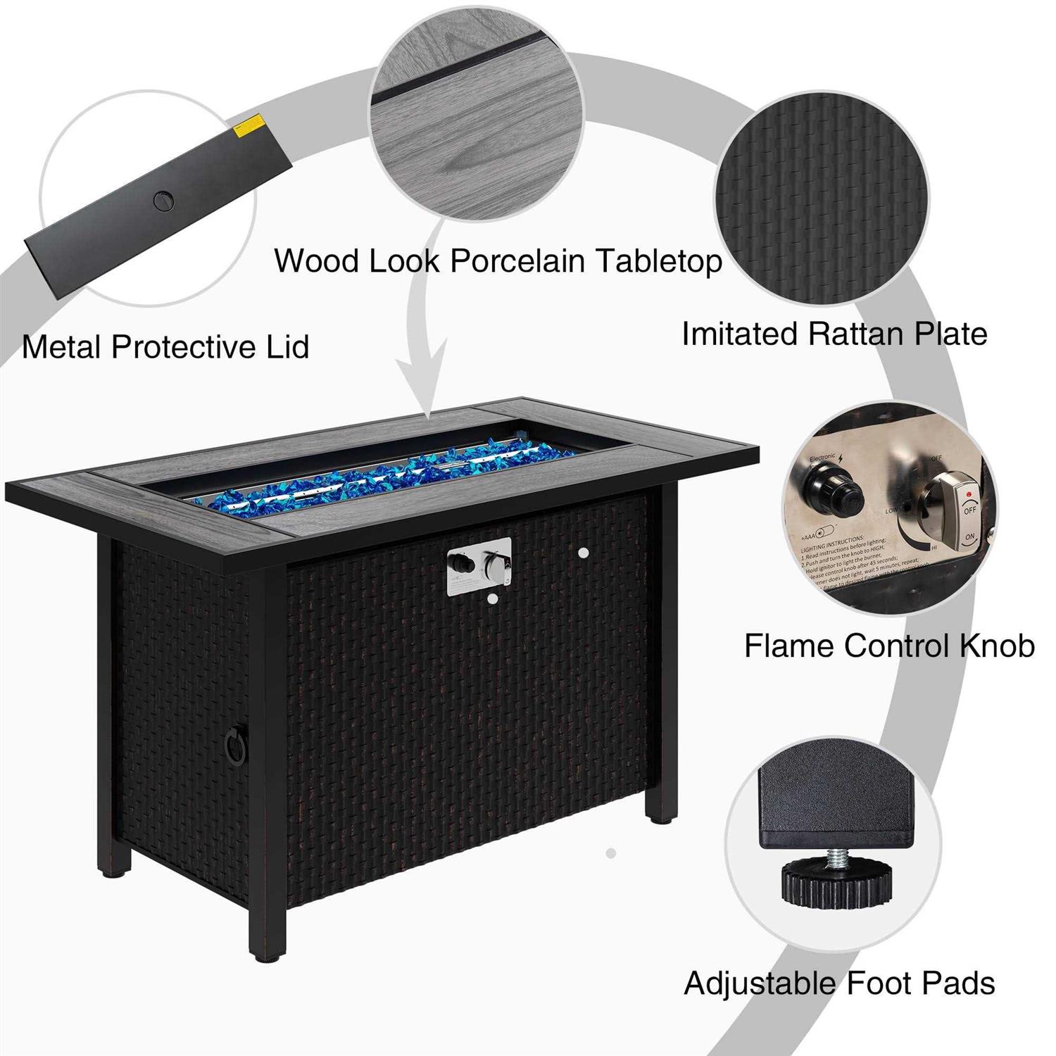 Sobaniilo Fire Pit 45in Propane Fire Pit with Rain Cover and Lava Rock