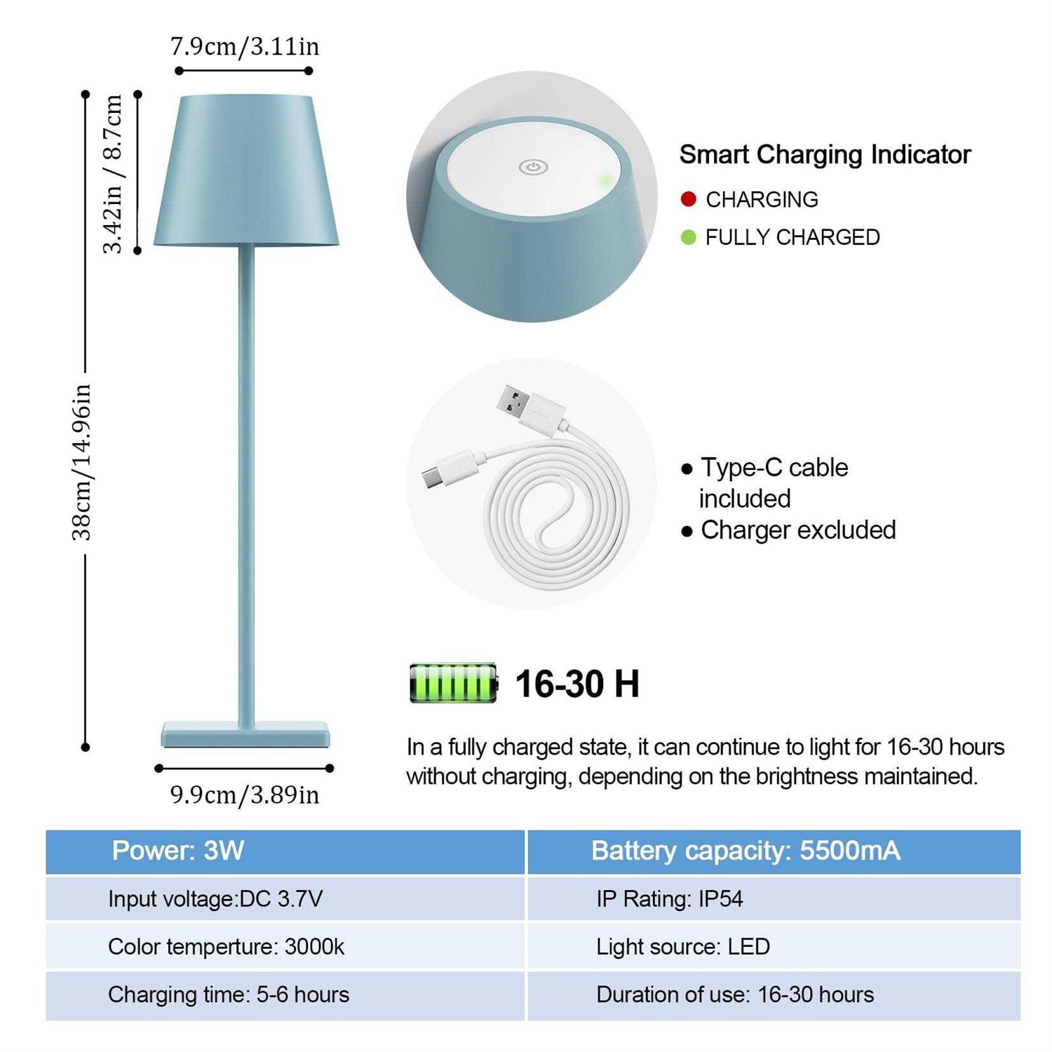 Aoceley 2 Packs Rechargeable LED Table Lamp,Outdoor Cordless Table Lamp Waterproof Portable