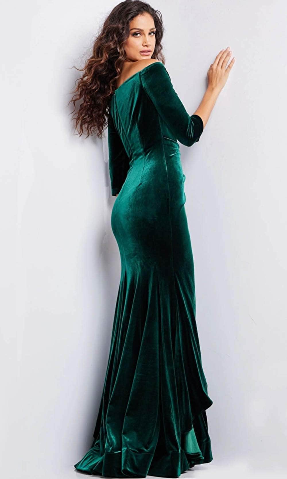 Velvet Quarter Sleeve Evening Gown