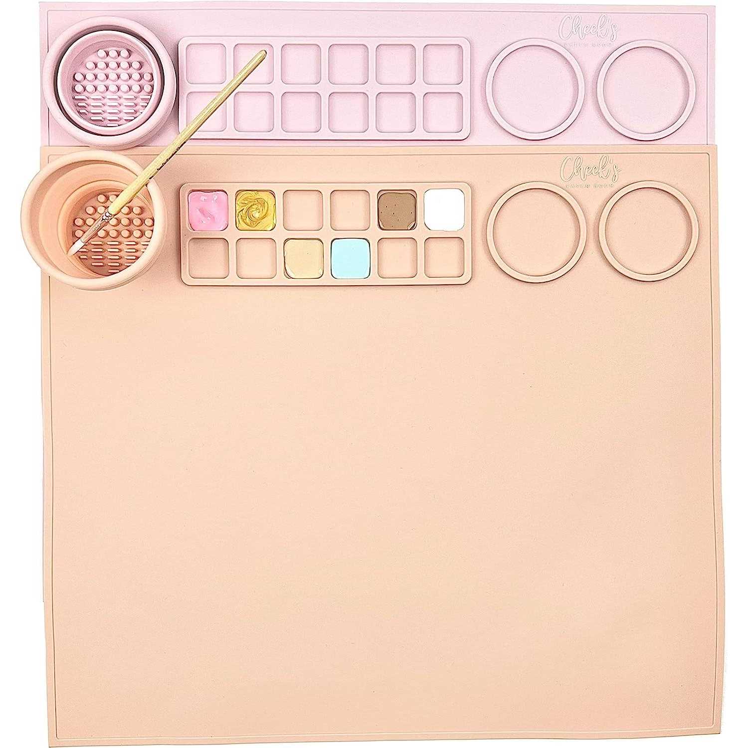 Cheek’s Paper Room-Creator Silicone Craft Mat for Painting and Crafts Large Mat with Collapsible Paint Brush Cleaner for Painting