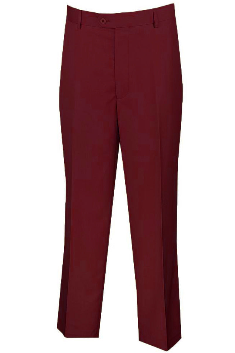 Men’s Regular Fit Wool Feel Flat Front Dress Pants in Burgundy