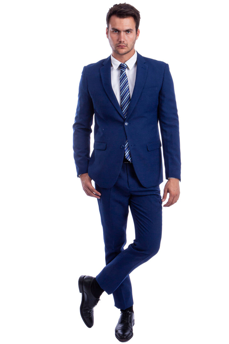 Men’s Two Button Hybrid Fit Basic Business Suit in Blue