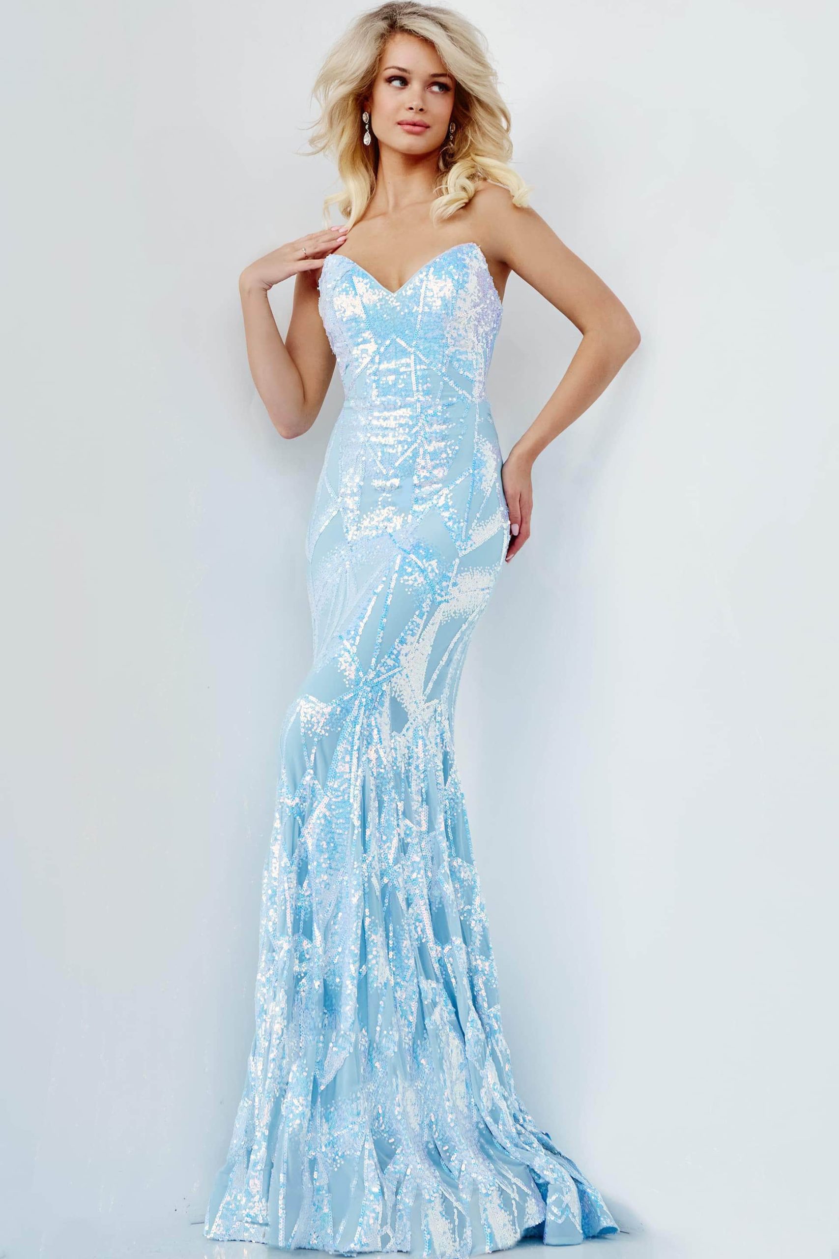 05100 Strapless V-Neck Sequin Embellished Mermaid Gown