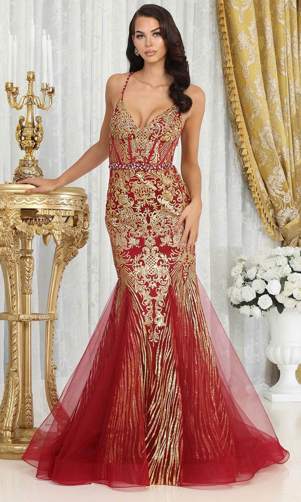 V-Neck Sexy Strappy Back Prom Gown