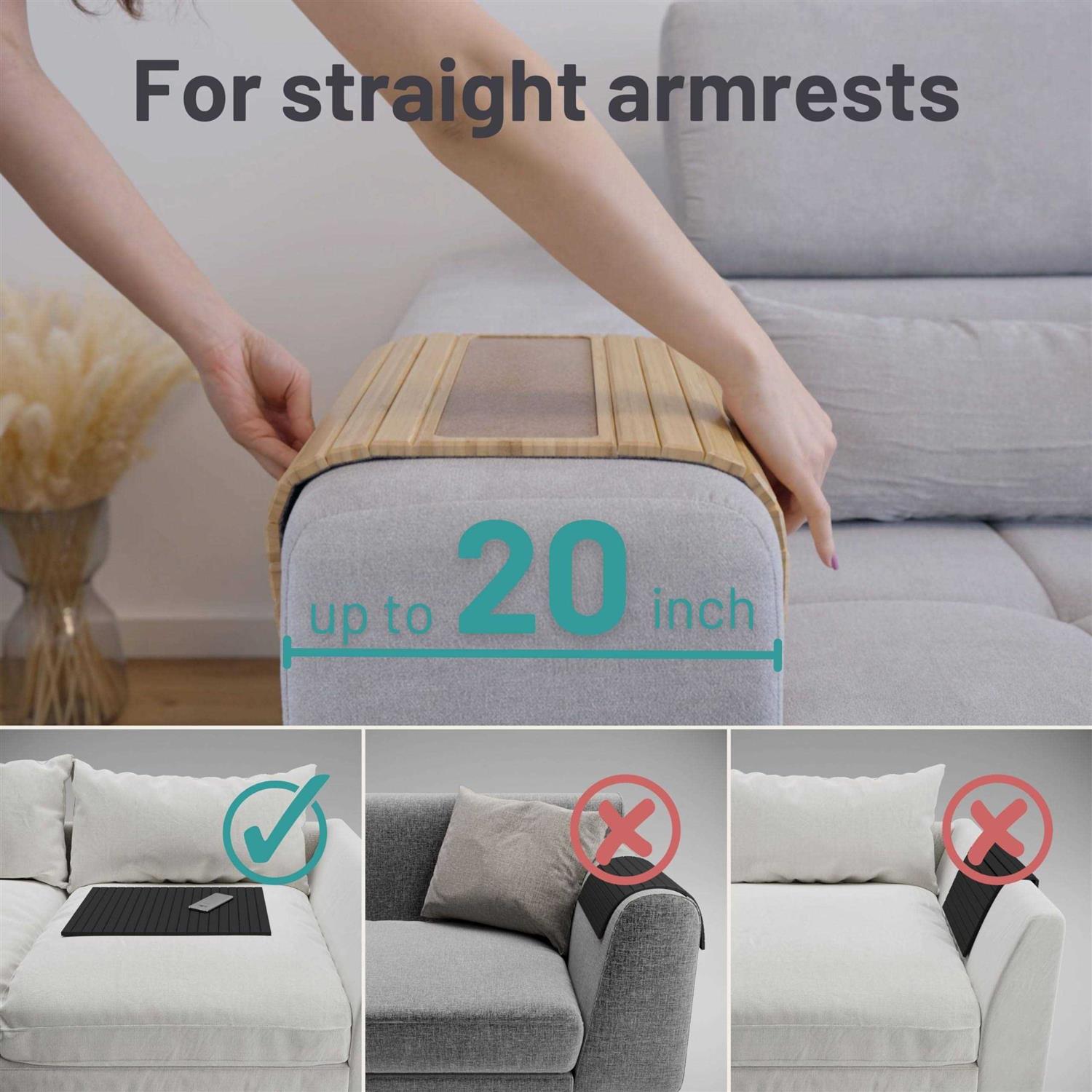 D&D Living Sofa Tray Flexible Couch Armrest Organizer with Anti-Slip Cork Pad