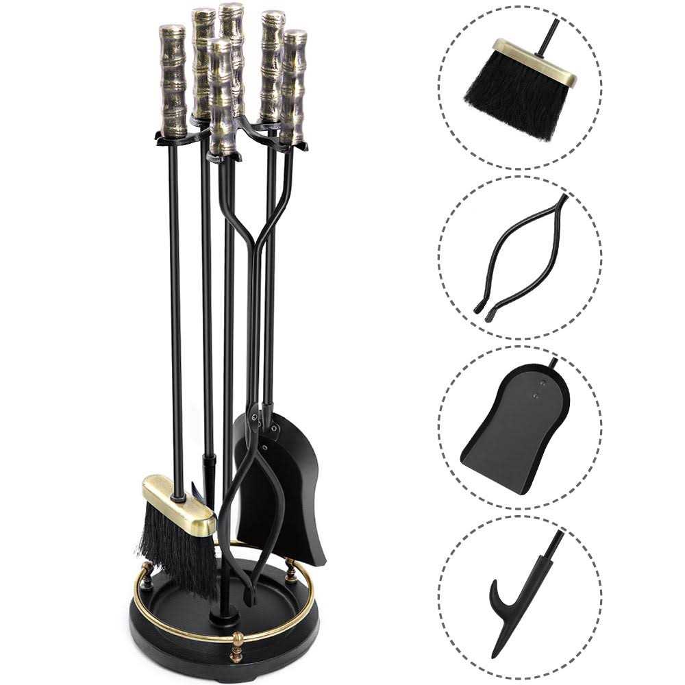 AMAGABELI GARDEN & HOME Amagabeli 5 Pcs Fireplace Tools Set Wrought Iron Fire Toolset Outdoor Model Number BG281