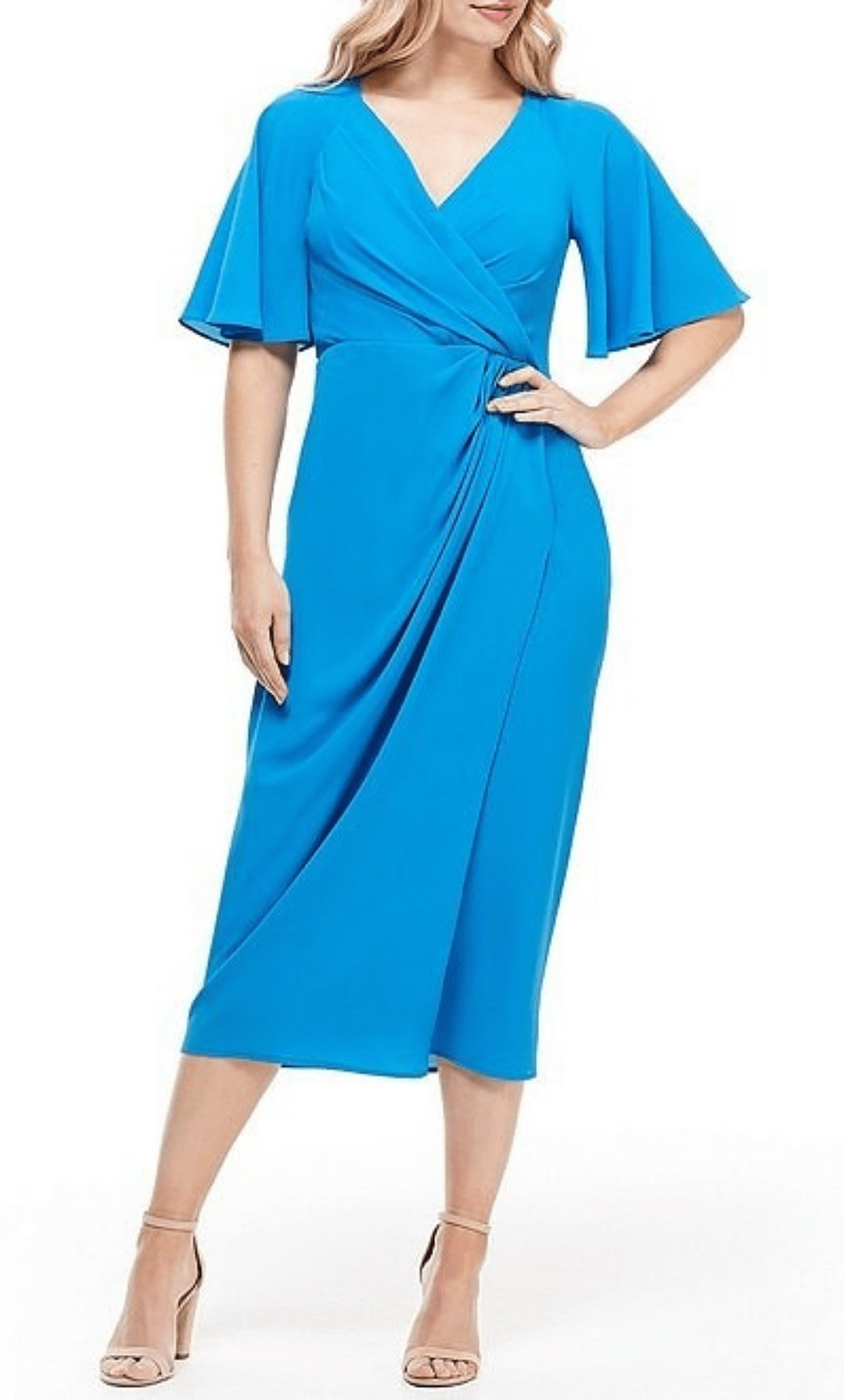 V-Neck Tea Length Formal Dress