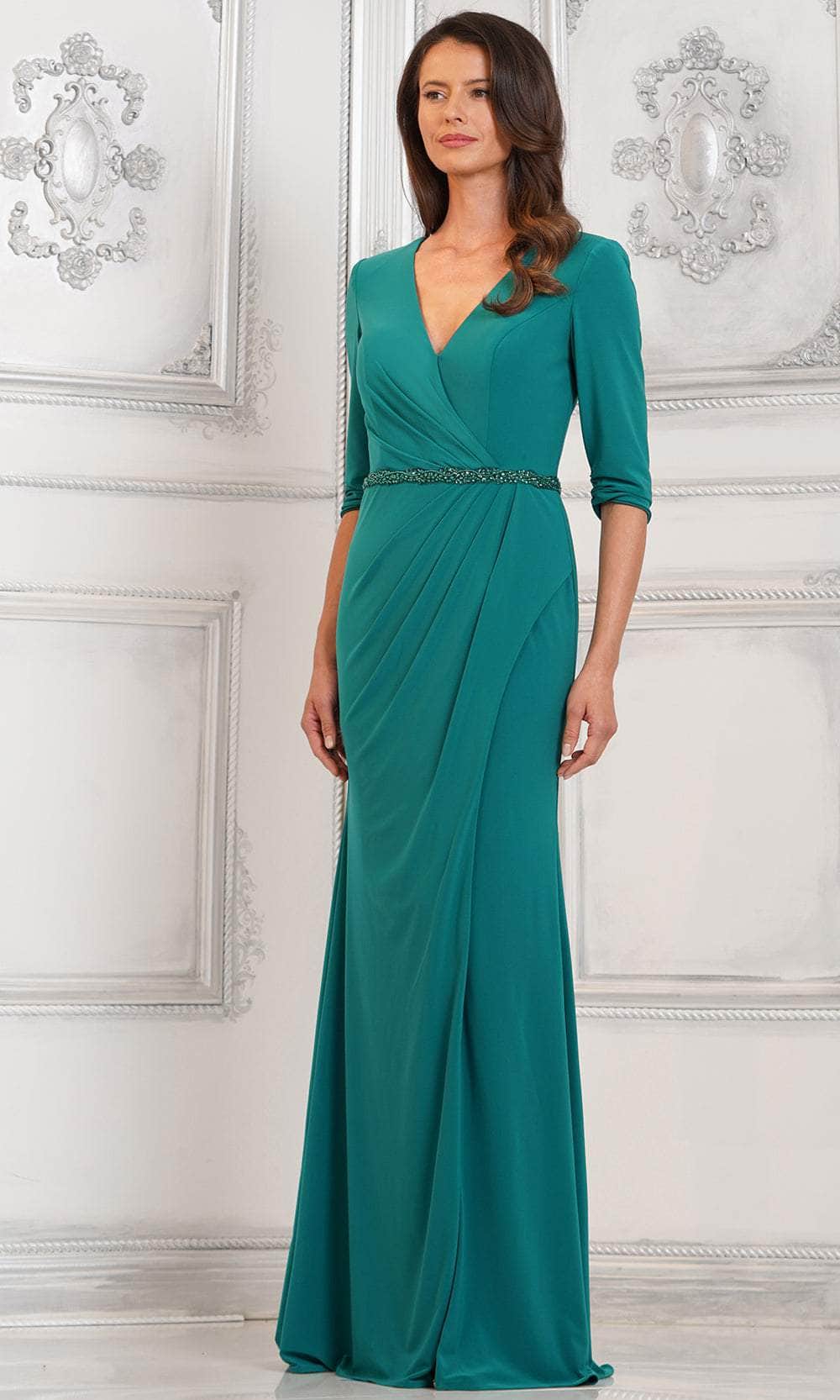 Ruched V-Neck Evening Dress