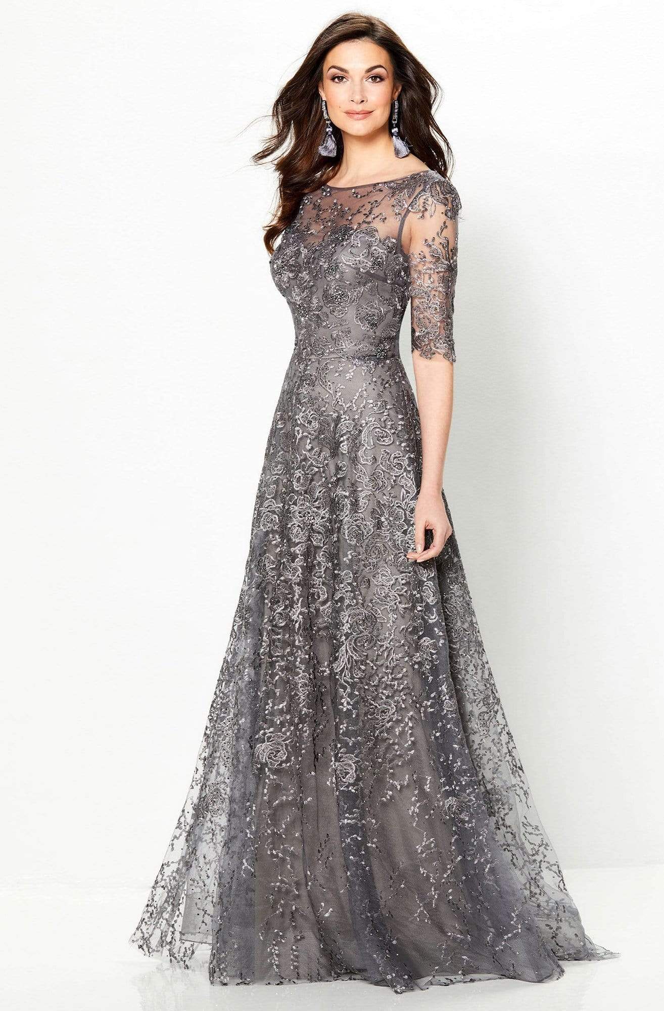 219976W Embroidered Illusion Bateau A-line Gown