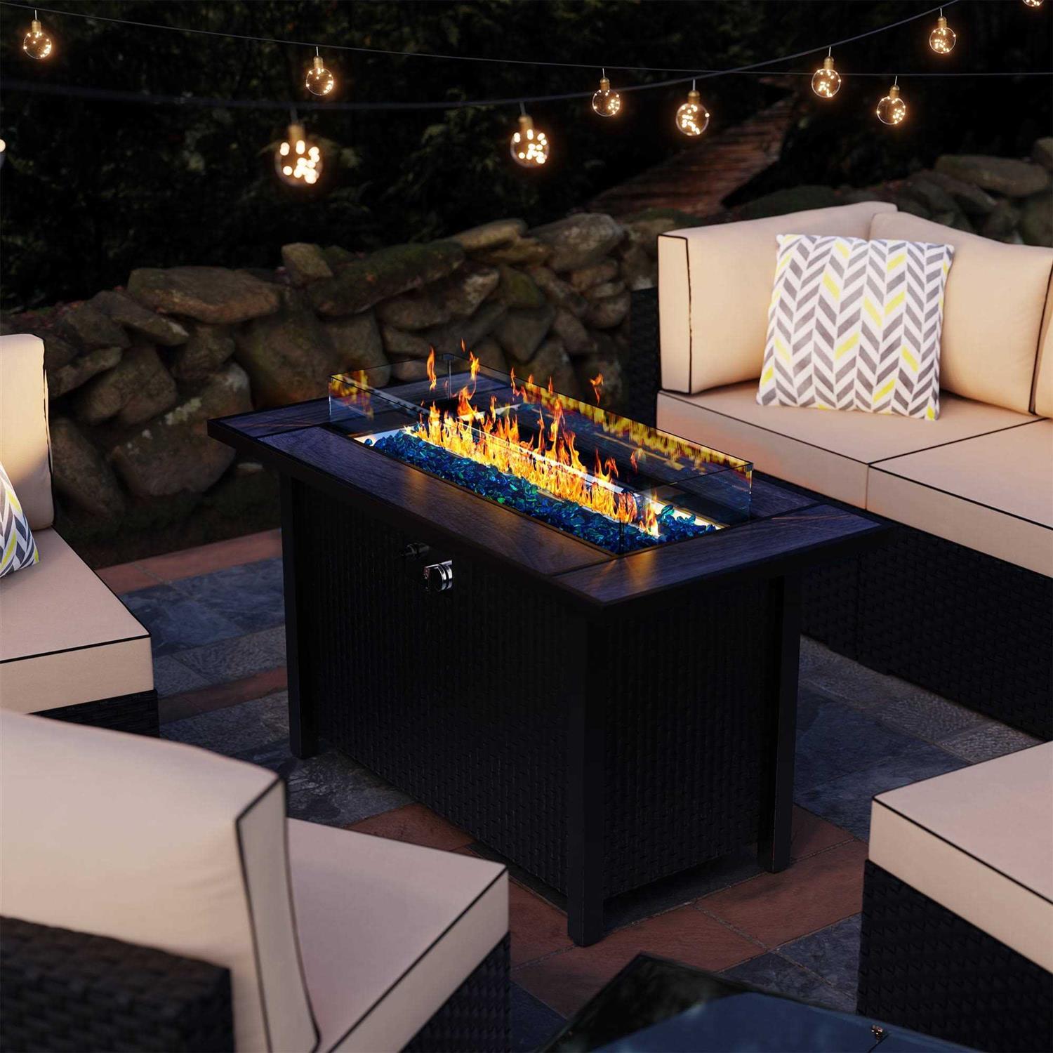 Sobaniilo Fire Pit 45in Propane Fire Pit with Rain Cover and Lava Rock