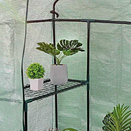 BBBuy Outdoor Portable Walk-in Greenhouse 3 Tiers 6 Shelves w/ Durable PE Cover Roll Up Zipper Door Steel Frame Screen Windows Garden Greenhouse