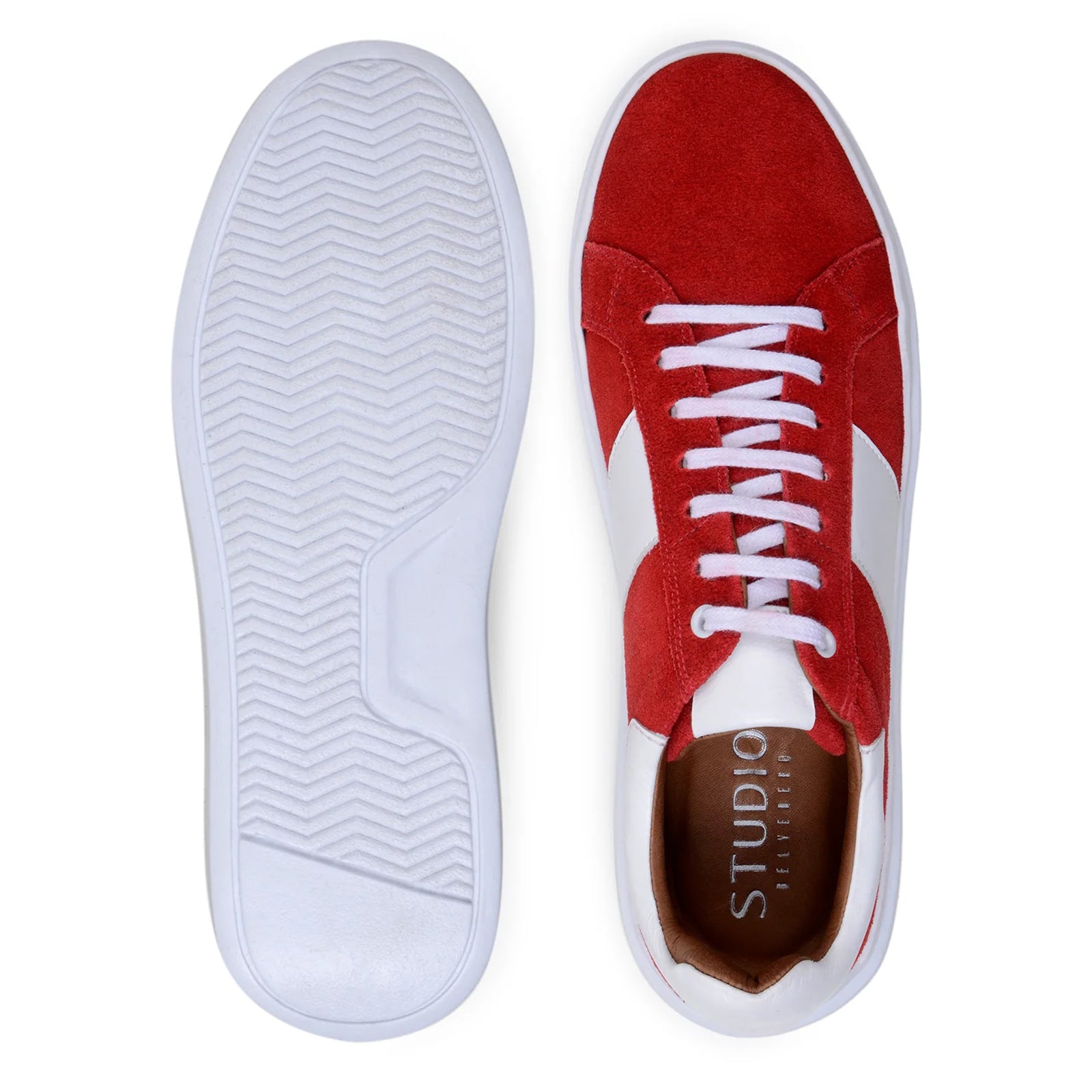 Men’s Belvedere Olivier Suede Tennis Shoe in Red & White
