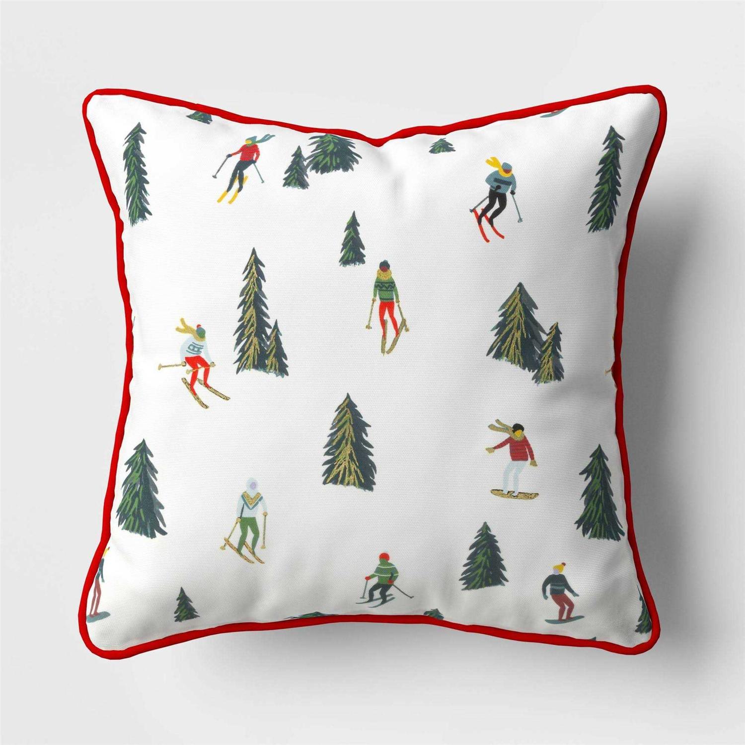 Wondershop 16×16 Reversible Skiing to Plaid Square Christmas Throw Pillow White/Red