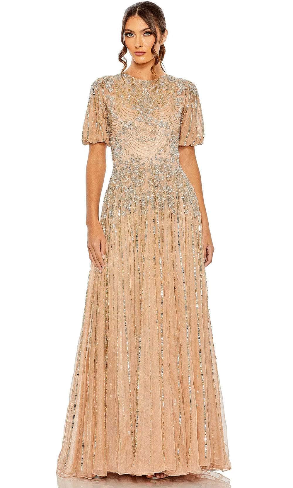 Puff Sleeve Ornate Evening Gown