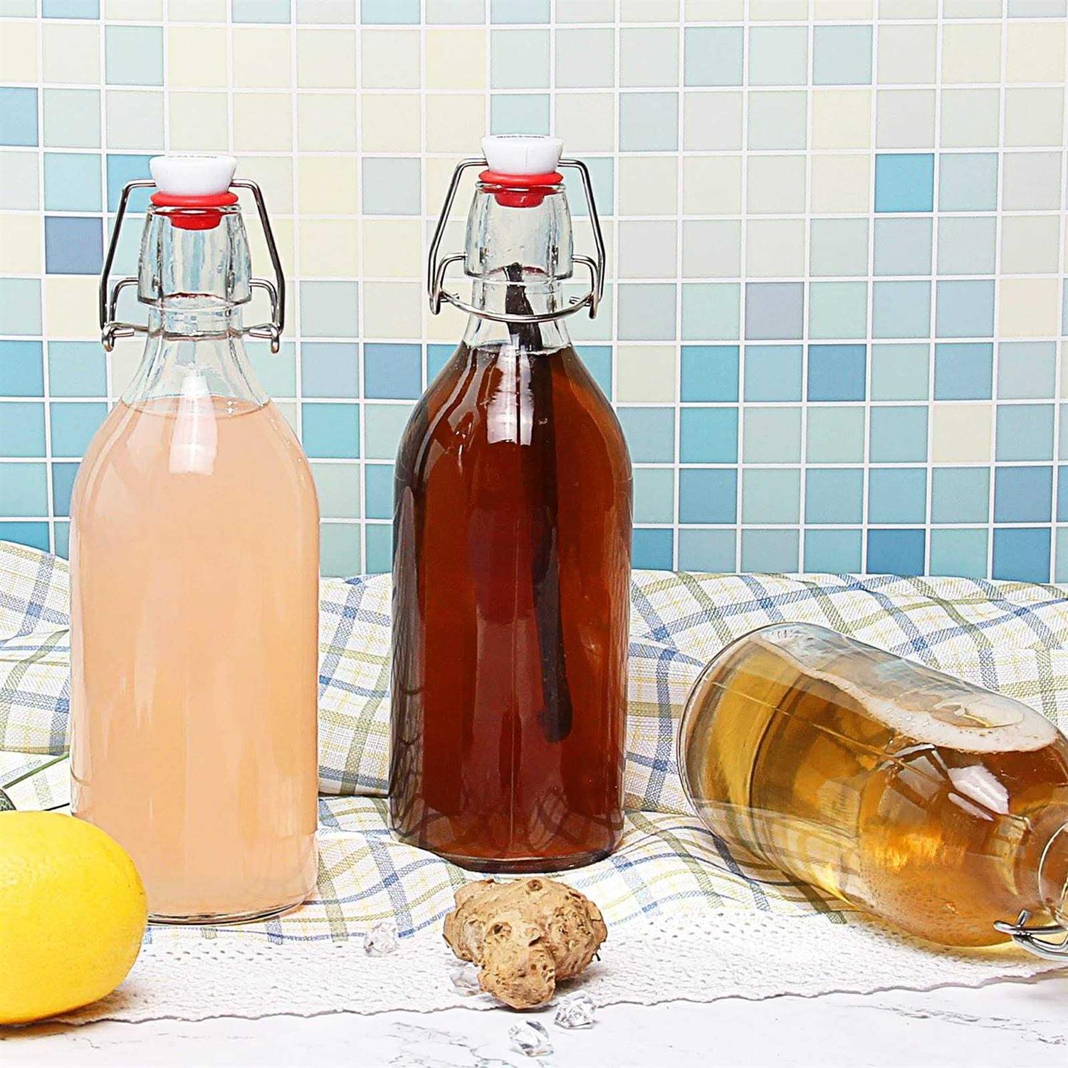 16oz Swing Top Bottles -Glass Beer Bottle with Airtight Rubber Seal Flip Caps for Home Brewing Kombucha,Beverages,Oil,Vinegar,Water,Soda,Kefir