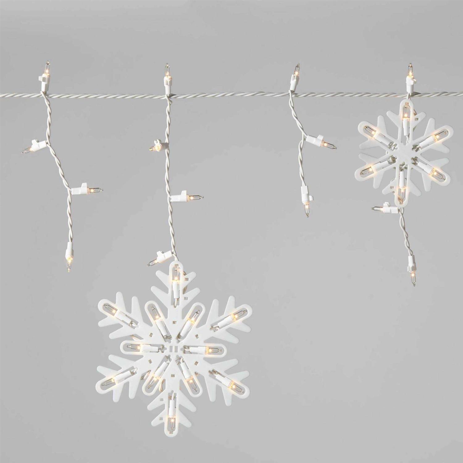 Wondershop 150ct Incandescent Christmas Icicle Lights with Snowflake Novelty Accent Clear Bulbs with White Wire