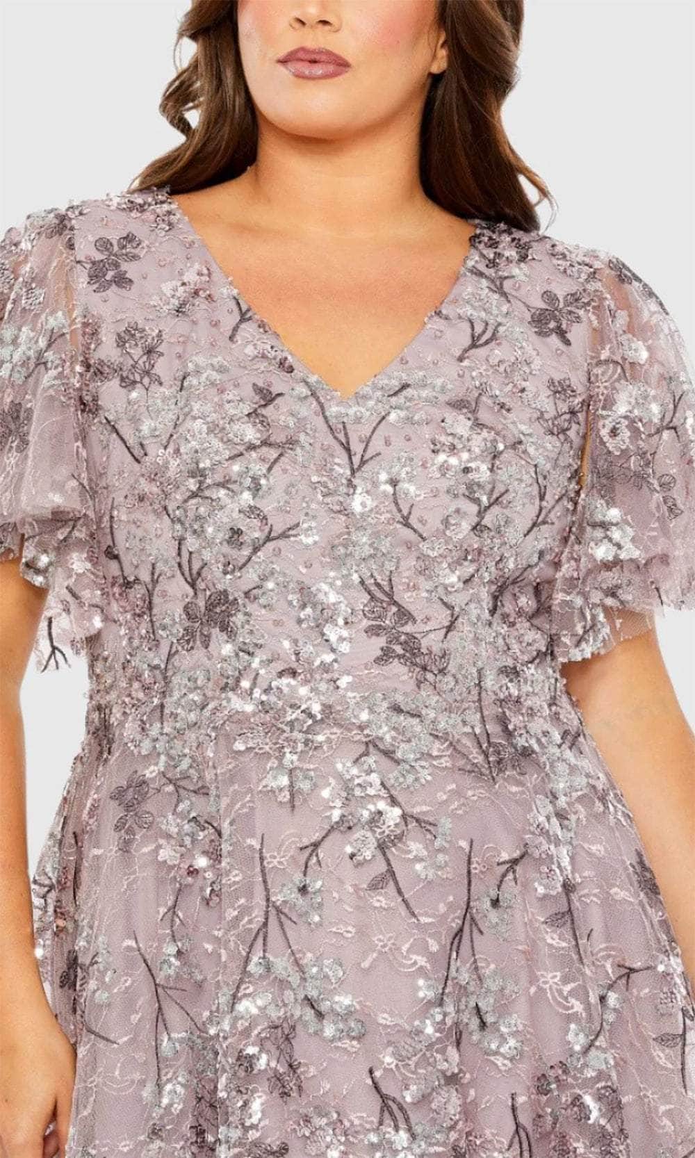 V-Neck Short Flutter Sleeve Evening Gown