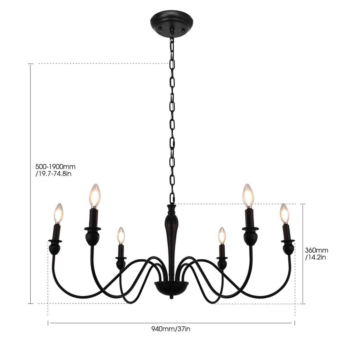 6-light Farmhouse Chandelier Industrial Iron Chandelier Lighting Classic Candle Ceiling Pendant light Fixture for Foyer