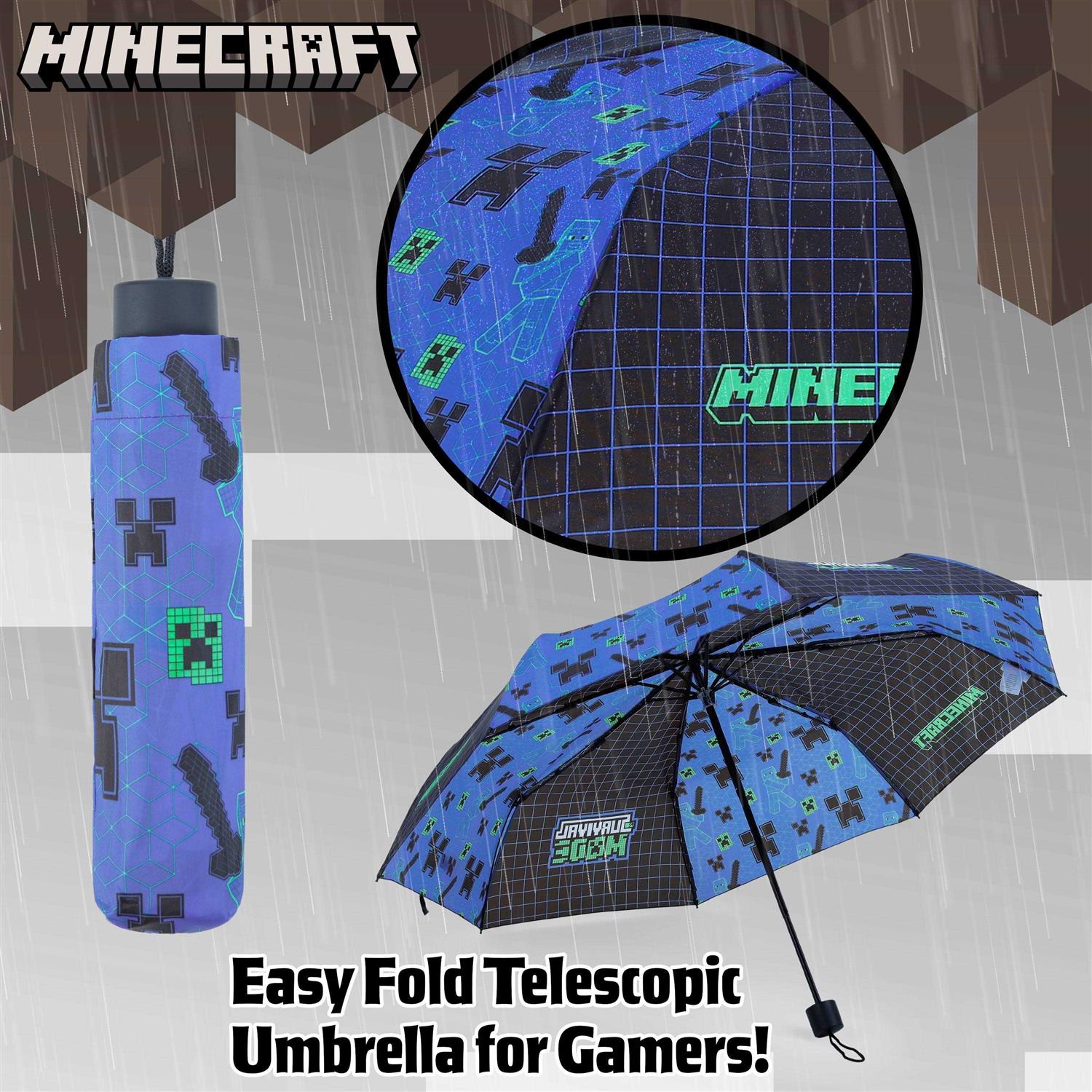 Minecraft Umbrella Kids Clear Dome Folding Umbrella Boys and Girls Travel Telescopic Stick Umbrella Windproof Strong Transparent See Through