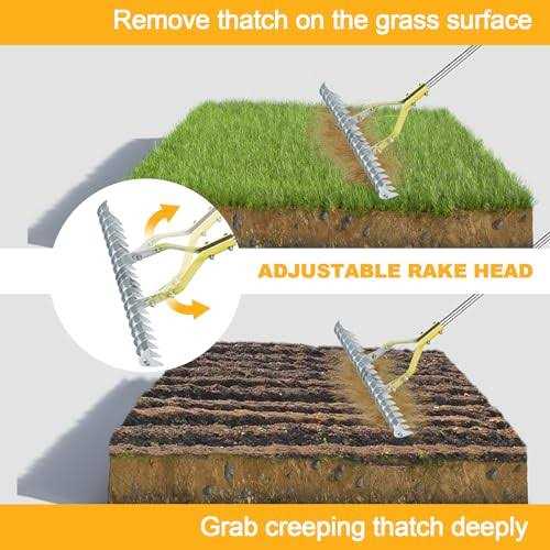 BARAYSTUS Thatch Rake 15-Inch Wide Lawn Thatching Rake for Cleaning Dead Grass