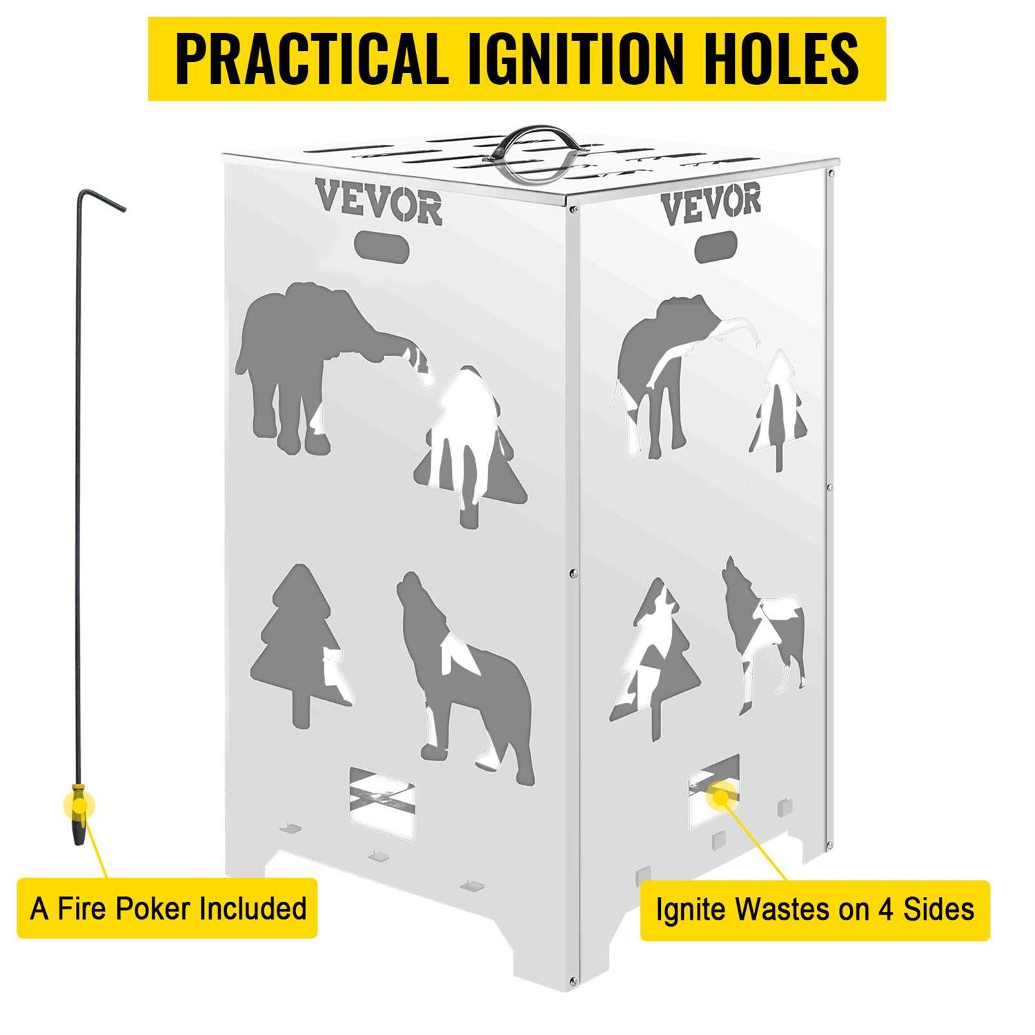 VEVOR Burn Barrel Burn Drum Incinerator Barrel 14x14x24 inch for Yard Waste HXBXGBDDW1424HSO3V0