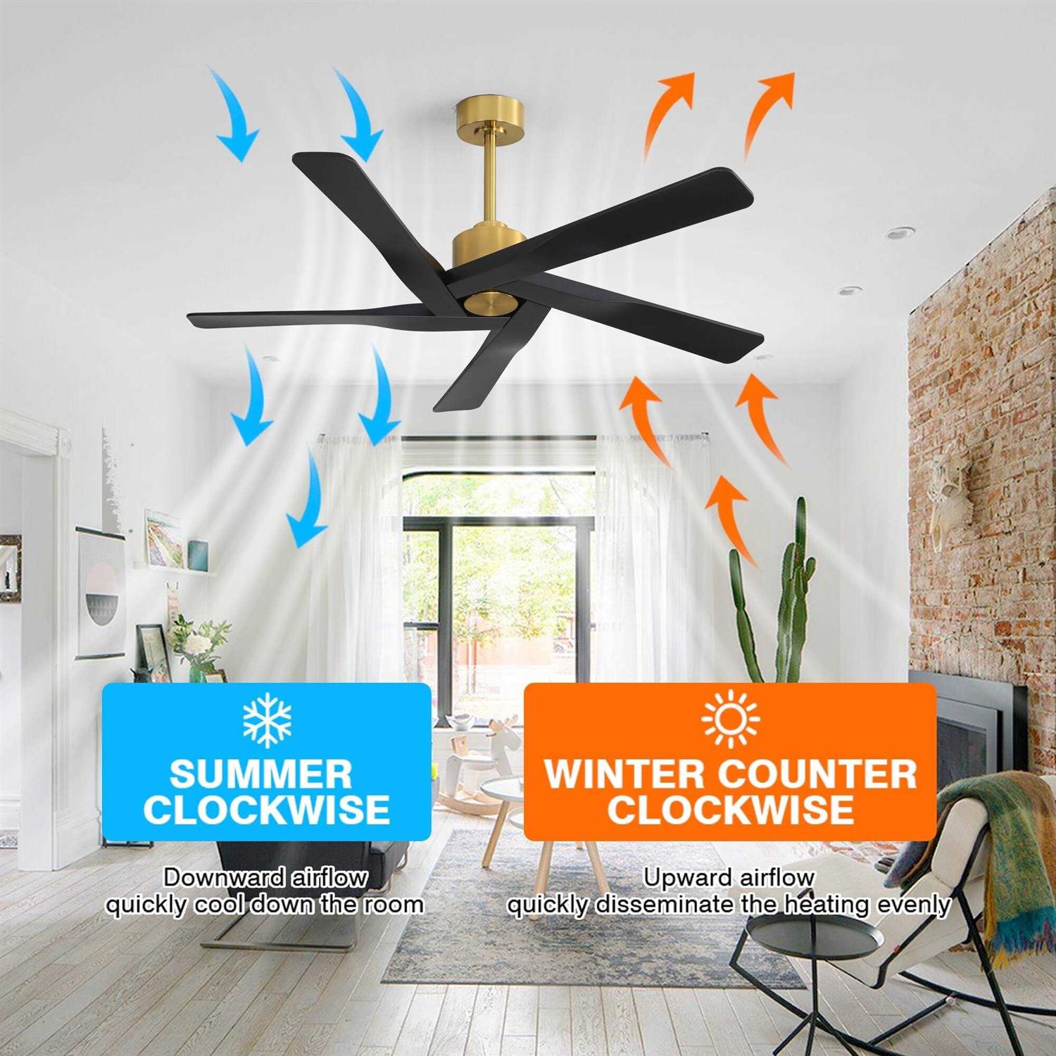 WINGBO 6 Fan Speeds Ceiling Fan Without Light