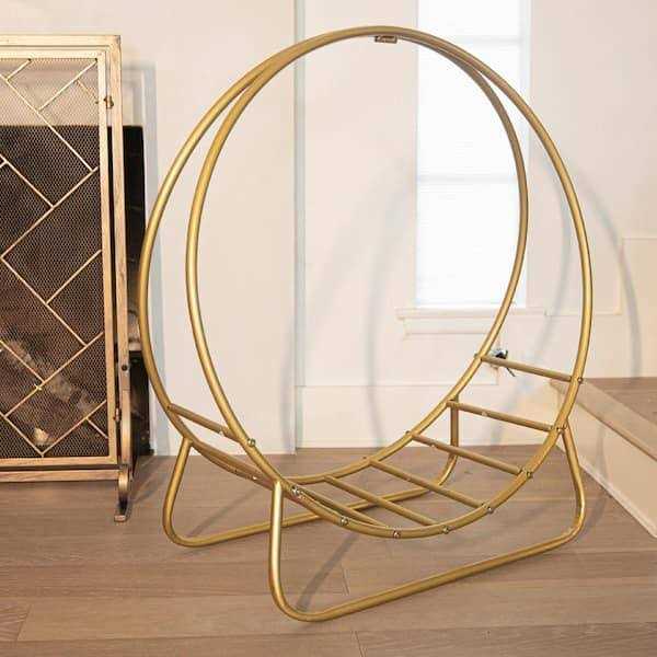 Barton 30 in. Heavy-Duty Log Hoop Firewood Rack Fireplace Wood Storage Holder Gold