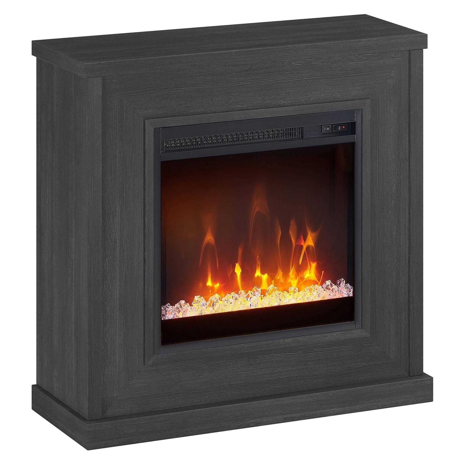 Henn&Hart Santos 30 Wide Mantel Fireplace with Crystal Fireplace Insert