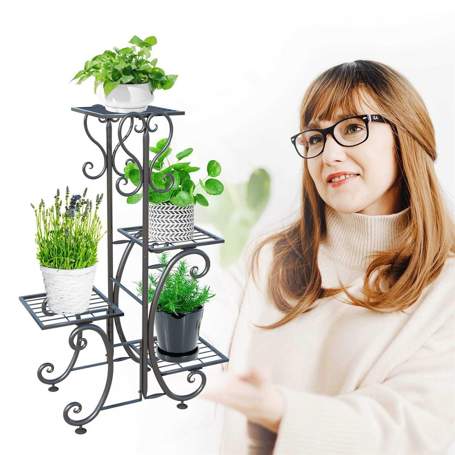 ZHAZHADI Metal Plant Stand Indoor Outdoor 4 Tier Flower Pot Holder Shelf
