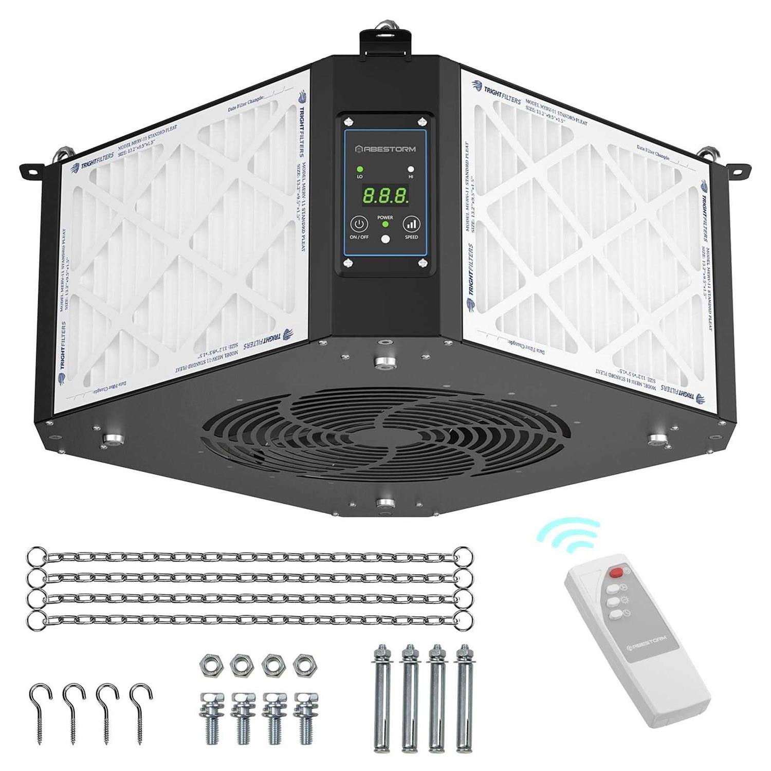 ABESTORM 360 Degree Intake Air Filtration System Woodworking Hanging Air Filter with Strong Vortex Fan for Wood Workshop