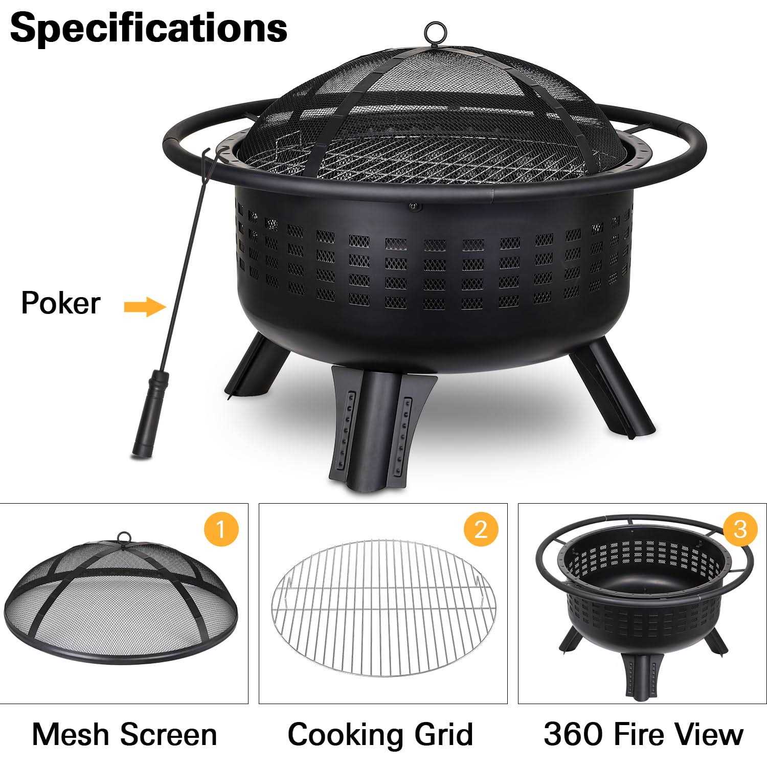 Hykolity 2 in 1 Fire Pit with Grill Large 31 Wood Burning Fire Pit with Swivel Cooking Grate Outdoor Firepit for Backyard Bonfire Patio Outside