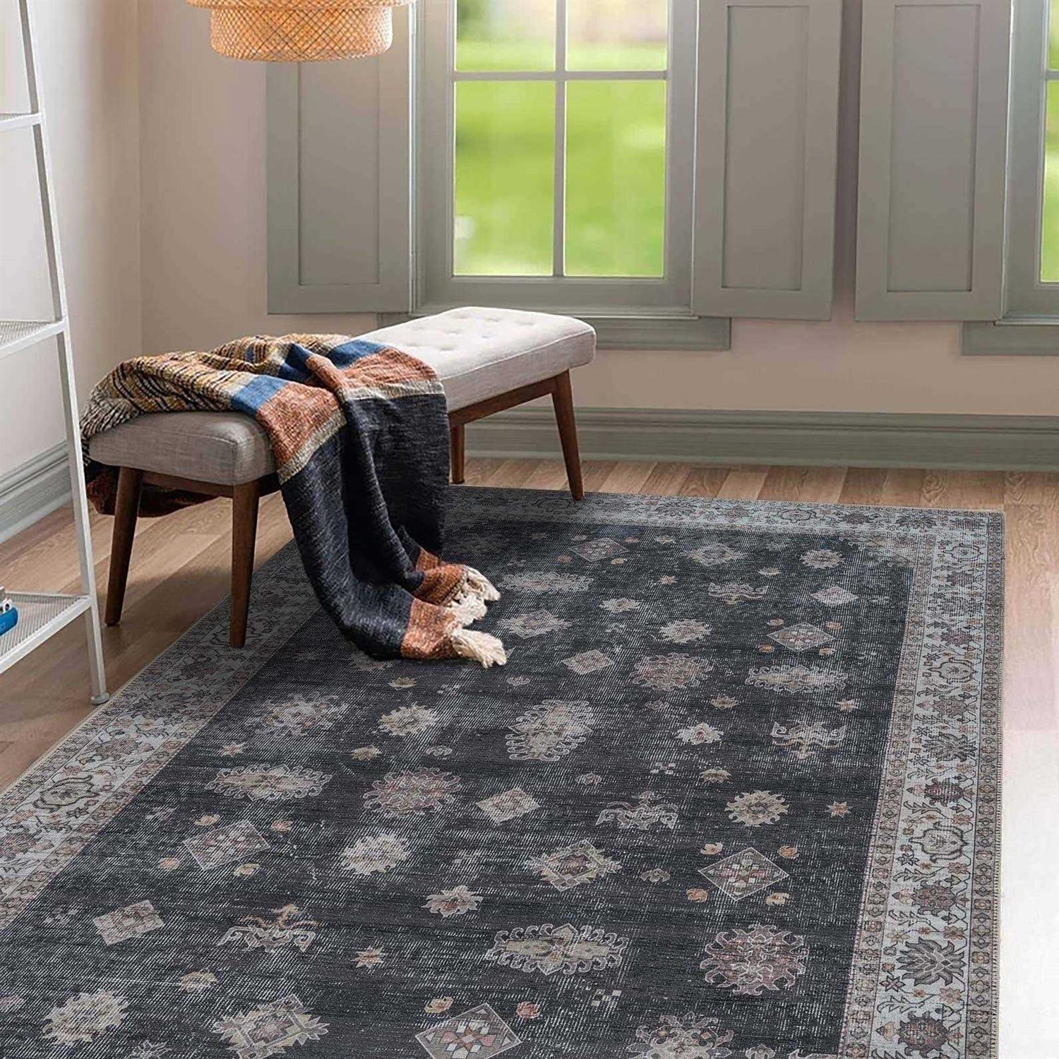 Adiva Rugs Machine Washable Area Rug With Non Slip Backing For Living Room