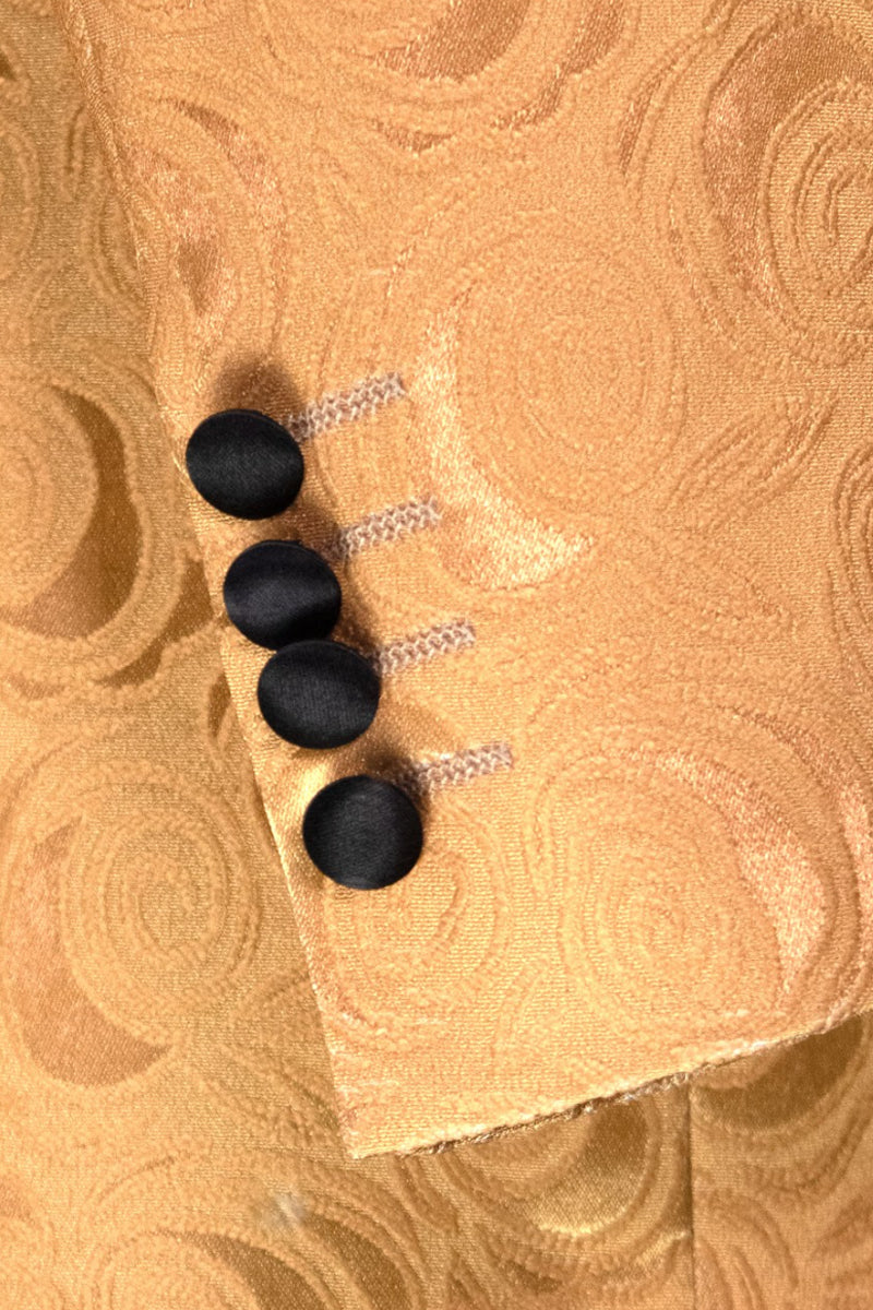 Men’s Regular Fit Square Shawl Prom & Wedding Tuxedo Jacket in Gold Paisley Rose Print