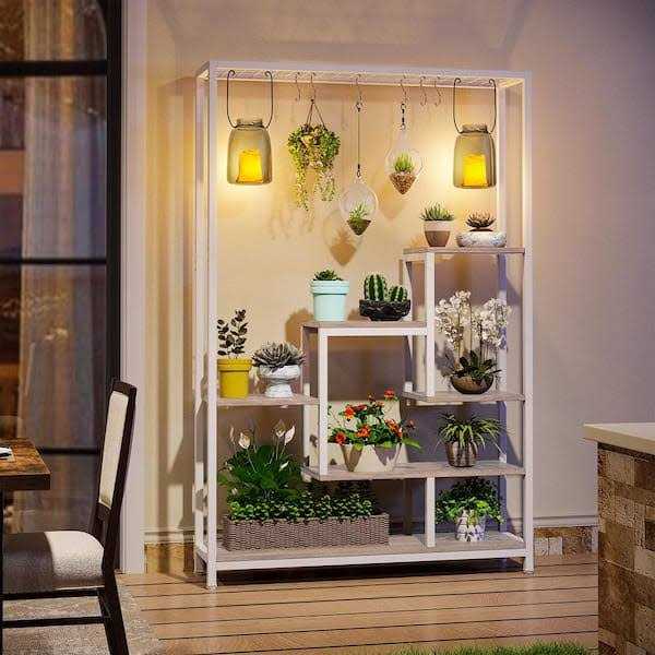 BYBLIGHT Wellston 70.86 in. White & Beige 5-Tier Wooden Indoor Plant Stand